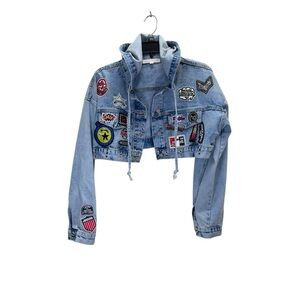Hot & Delicious .  Light Blue Jean Jacket with Patches